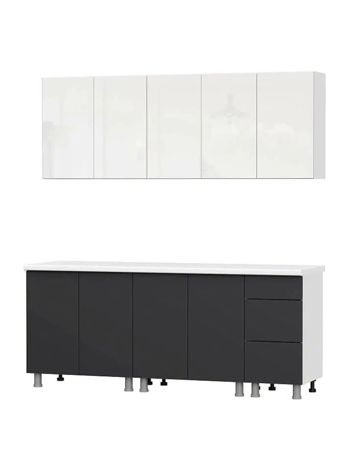 ARNIKA Кухонный гарнитур Модерн New без столешницы, 200х60х214.2 см, белый, белый глянец, графит